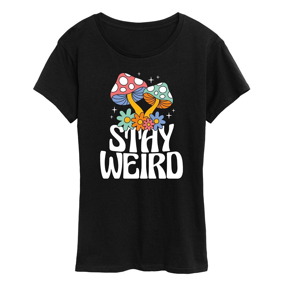 

Женская футболка Stay Weird с рисунком грибов Licensed Character, черный