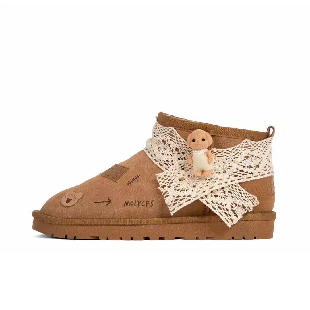 Ботинки зимние UGG Classic Ultra Mini с декором, темно-коричневый