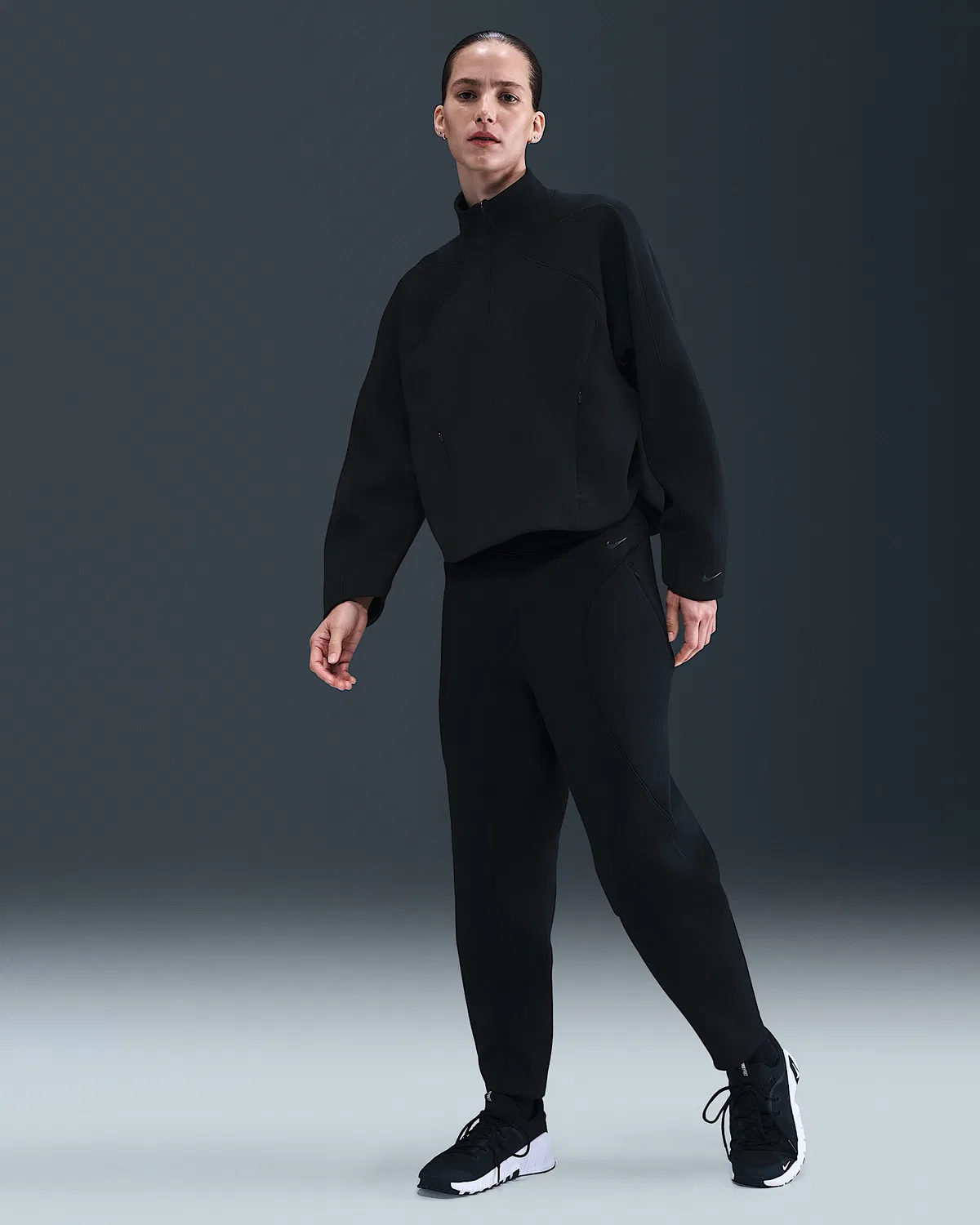 Женские штаны Nike Universa Dri-FIT со средней посадкой, свободные, 7/8, Black/Black/Dark Smoke Grey