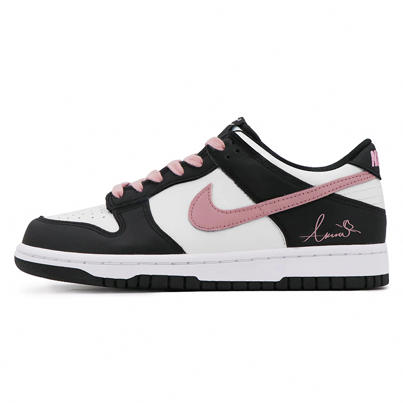 Nike Кроссовки dunk low 'black' нескользящие амортизирующие низкие детские для скейтбординга черные розовые подростковые — фото 2