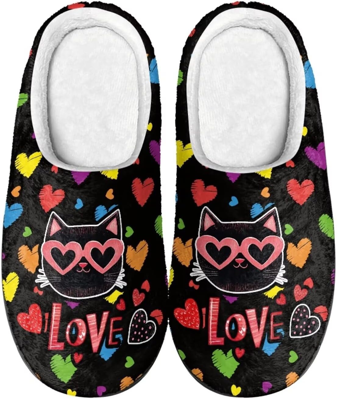 

Домашние тапочки для женщин и мужчин, тапочки для дома с легким надеванием, антискользящие, пушистые тапочки для дома и офиса Baxinh, Black-cat Heart Pattern