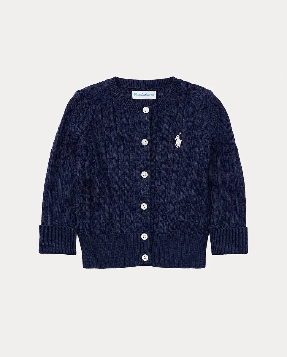 

Вязаный хлопковый кардиган для маленькой девочки с узором «косы» Polo Ralph Lauren, темно-синий