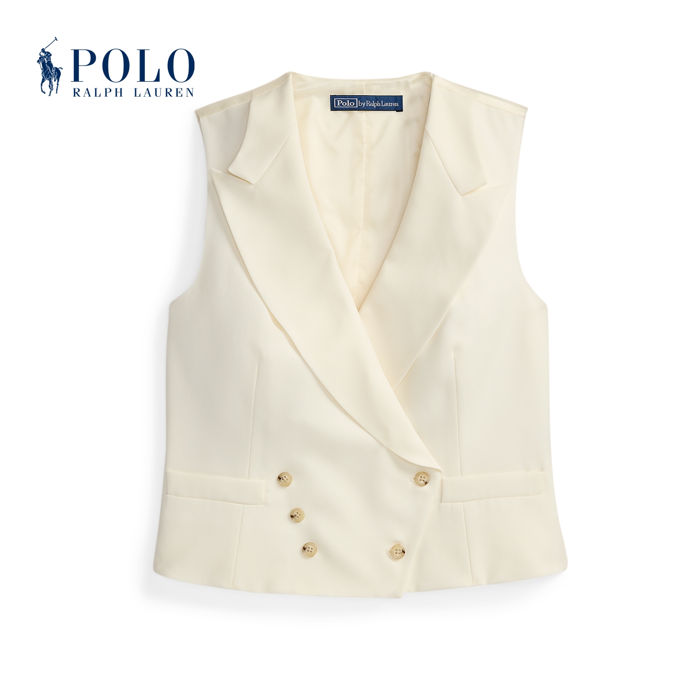 Polo Ralph Lauren Женский жилет бежевого и желтого цвета с лацканами, деловой костюм средней строгости — фото 3