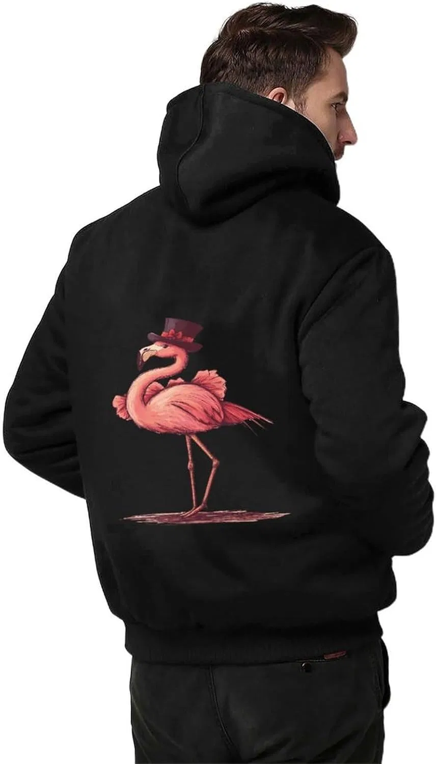 Толстовка мужская с флисом Top Hat Flamingos, Black-style — фото 2