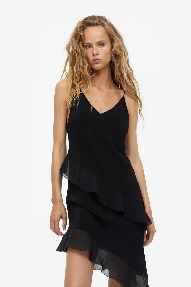 

Атласный комбинезон с рюшами H&M, черный