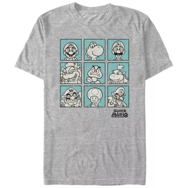 

Мужская футболка с рисунком коробки персонажей Nintendo Super Mario Tee Licensed Character, серый