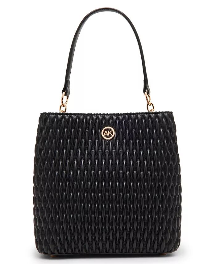 

Стеганая сумка-ведро среднего размера со сборками Anne Klein, черный