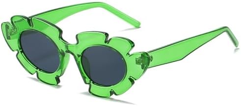 

Модные солнцезащитные очки конфетных цветов для женщин, ретро-очки в форме цветка, трендовые солнцезащитные очки для мужчин с защитой от УФ-излучения UV400 MTZJH, Green Grey