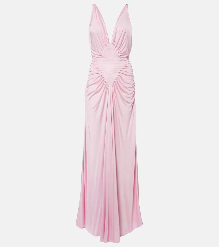 Платье из драпированного трикотажа Versace, розовый