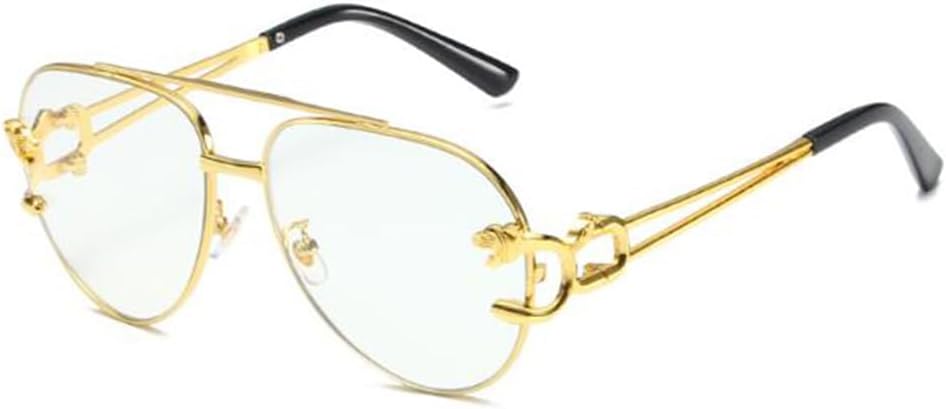 

Металлические солнцезащитные очки в крупной оправе с изображением головы леопарда, круглые очки-пилот, защита от солнца, линзы конфетных цветов Weloveushop, Gold Frame Blue Light Flakes