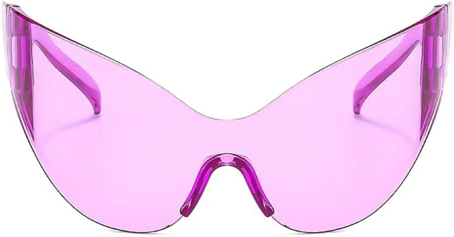 

Крупные солнцезащитные очки-«кошачий глаз» цельного кроя для женщин, роскошные солнцезащитные очки в стиле Y2K, женские солнцезащитные очки обтекаемой формы в стиле 2000-х mincl, Purple