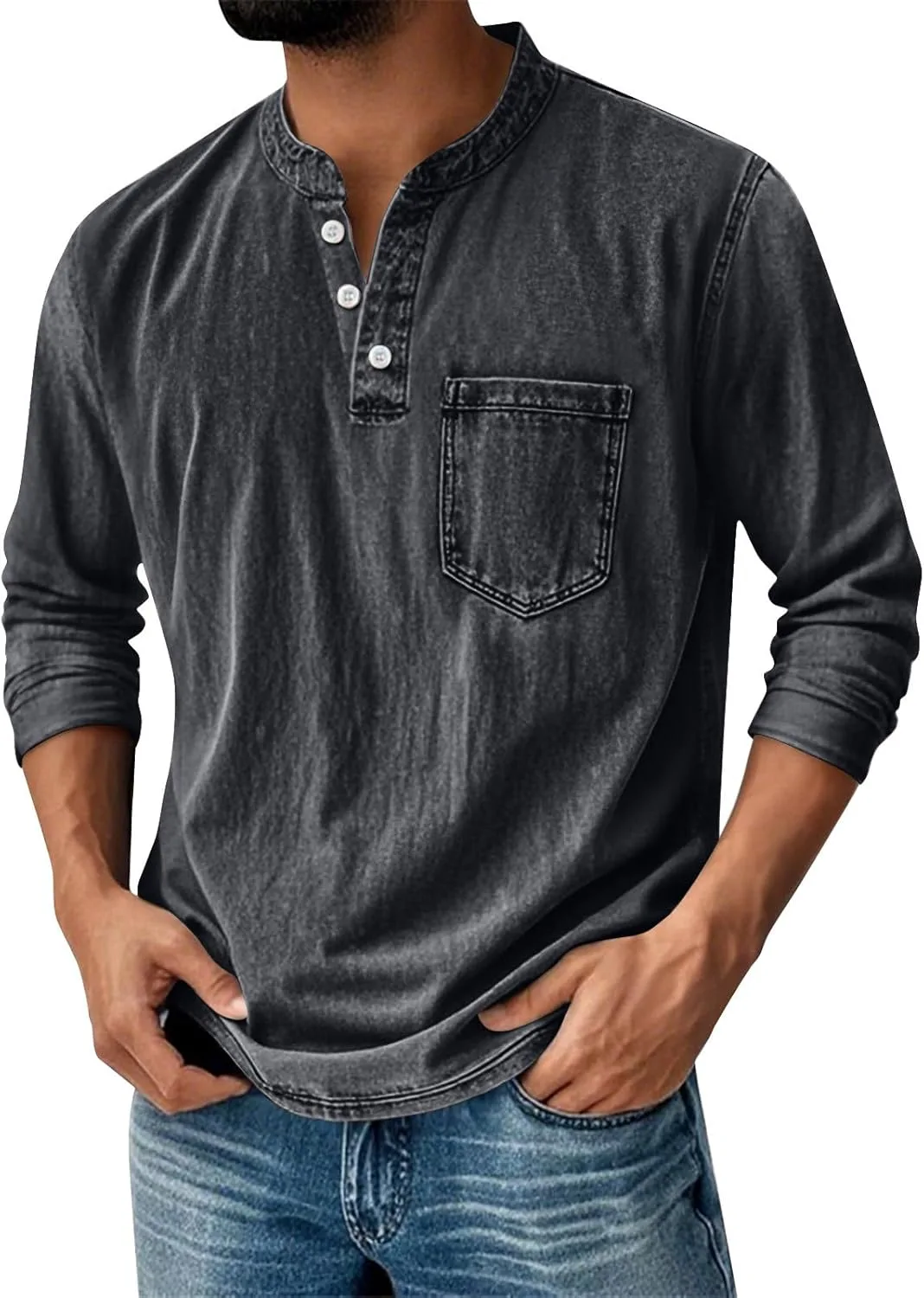 

Футболка Mokaloha Henley с карманом и воротником-стойкой