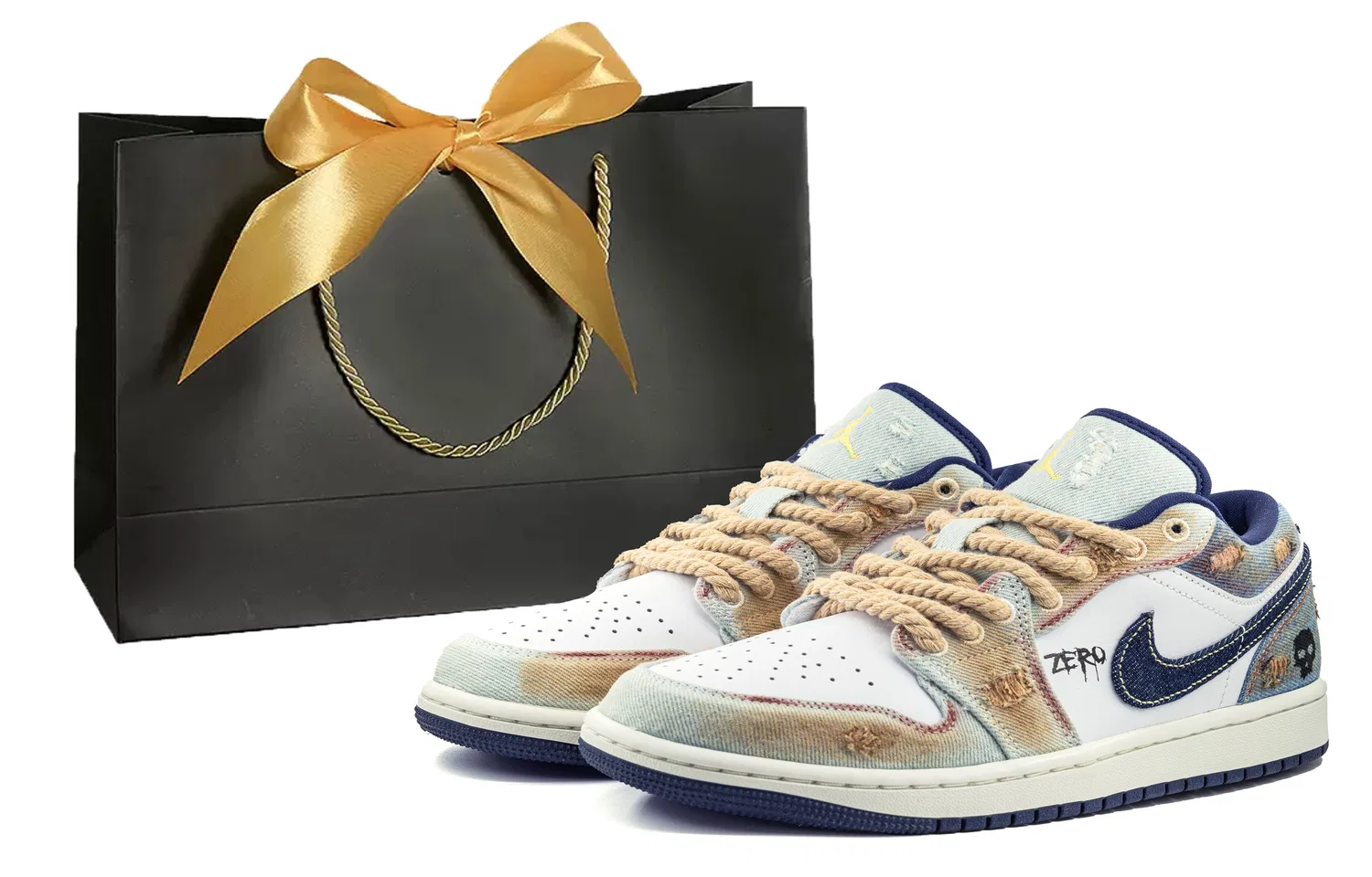 Кроссовки баскетбольные джинсовые Jordan Air 1 Low SE джинсово-белые