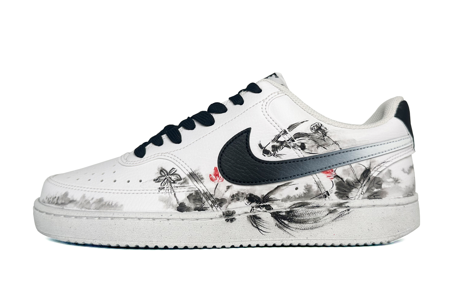 

Court Vision 1 Fish Playing Among Lotus устойчивые к истиранию низкие скейтбордские туфли мужские Nike, черный/белый