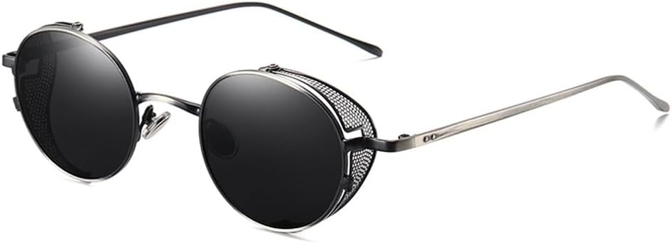 

женские солнцезащитные очки в стиле ретропанк с боковыми щитками из золотистого металла мужские винтажные круглые солнцезащитные очки для мужчин с полой оправой UV400 WNCKSQ, Gun With Black