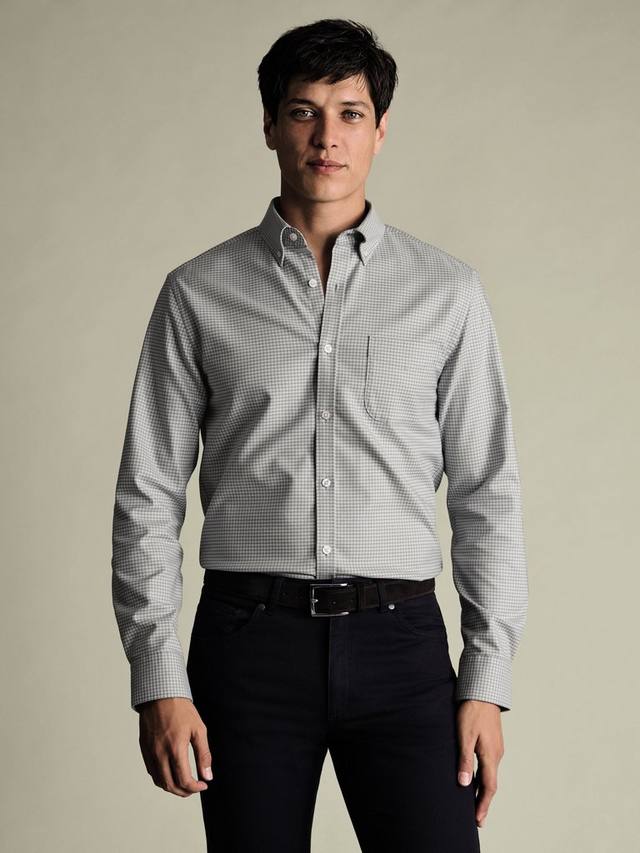 

Немнущаяся рубашка из твила в клетку Charles Tyrwhitt, Light Grey