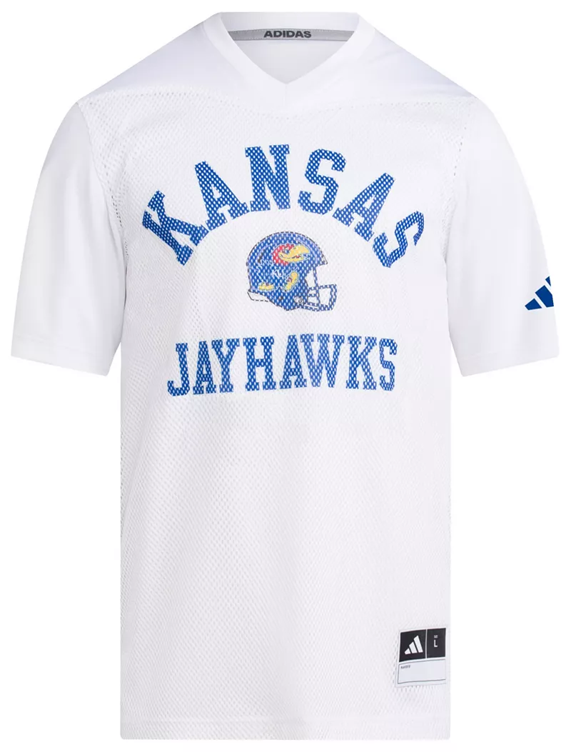 

Мужская белая футбольная майка Adidas Kansas Jayhawks Replica Tailgate