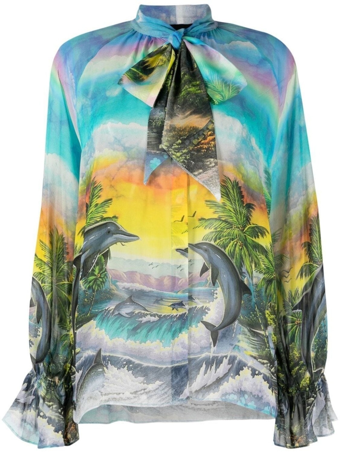 

Philipp Plein шифоновая рубашка с принтом Hawaii, синий