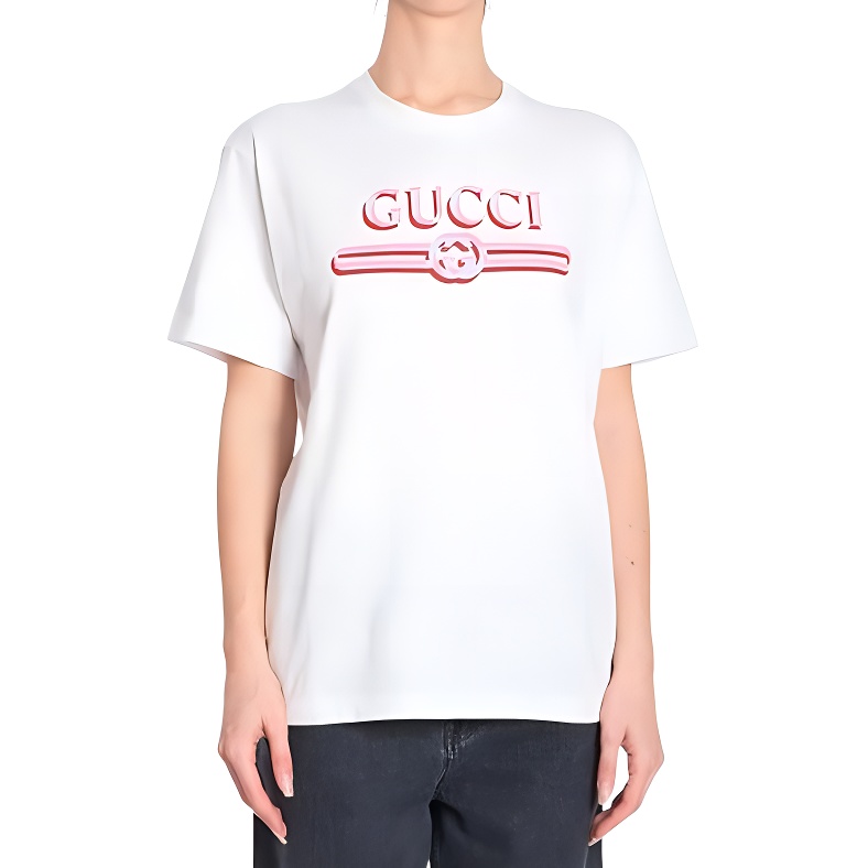 Футболка GUCCI из печатного хлопкового джерси, классический крой, белый — фото 3