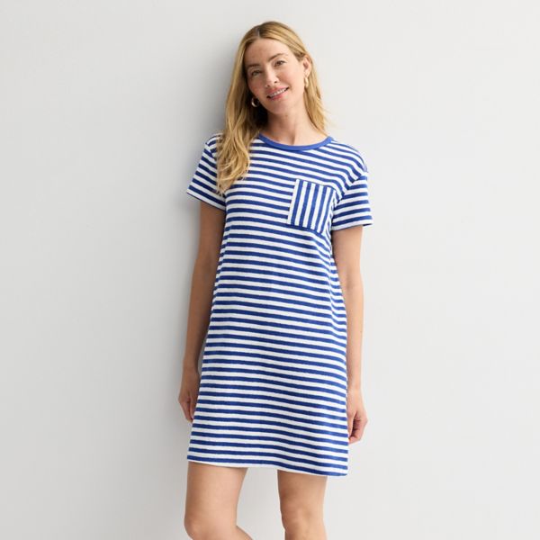 

Платье-футболка из махрового полотенца Petite Sonoma Goods For Life, цвет indigo blue stripe