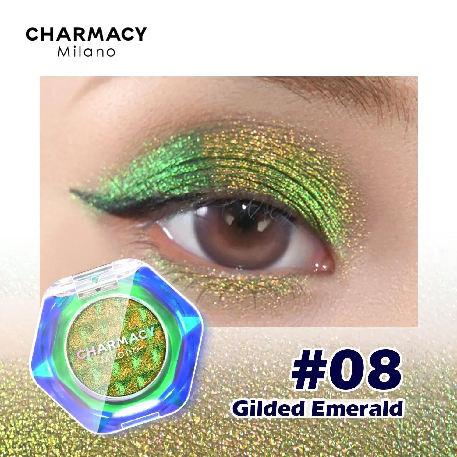 Мультихромные глиттерные тени для век «108-Gilded Emerald» от CHARMACY Charmacy, 108-Gilded Emerald — фото 2