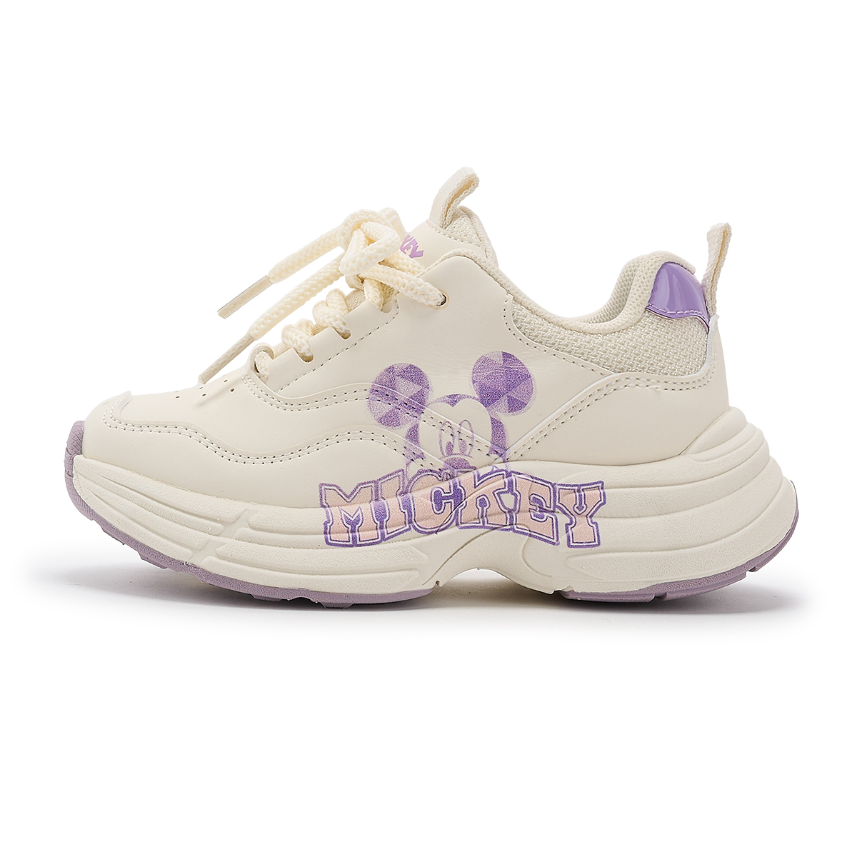 

Микки серия противоударные нескользящие низкие детские повседневные кроссовки Disney, бежевый/фиолетовый