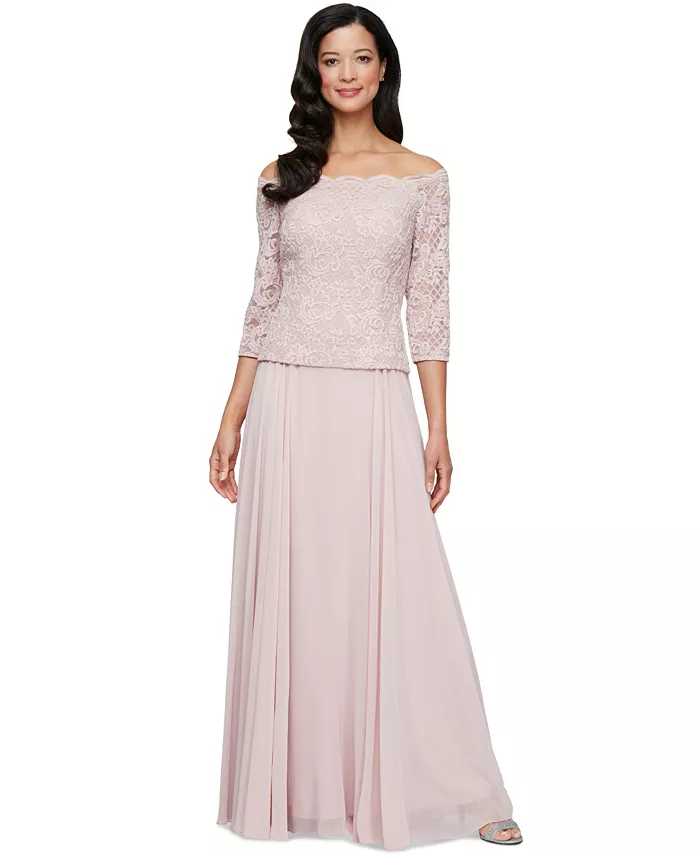 

Платье с кружевом Petite Top Off-The-Shoulder Alex Evenings, розовый