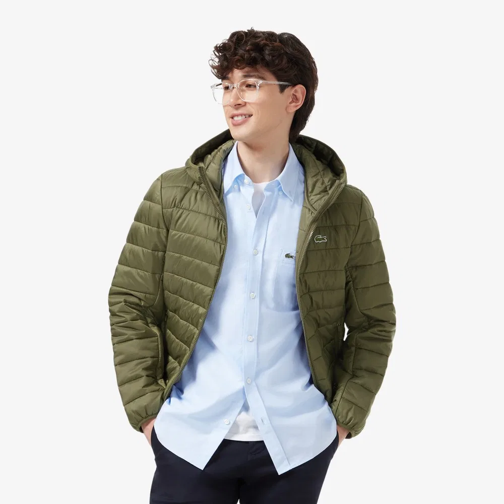 Мужской лёгкий пуховик с капюшоном Thermore хаки от Lacoste