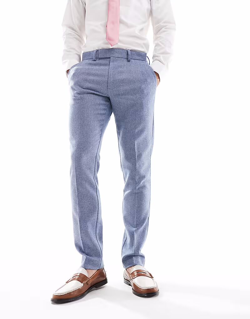 

Узкие шерстяные брюки синего цвета Asos Design