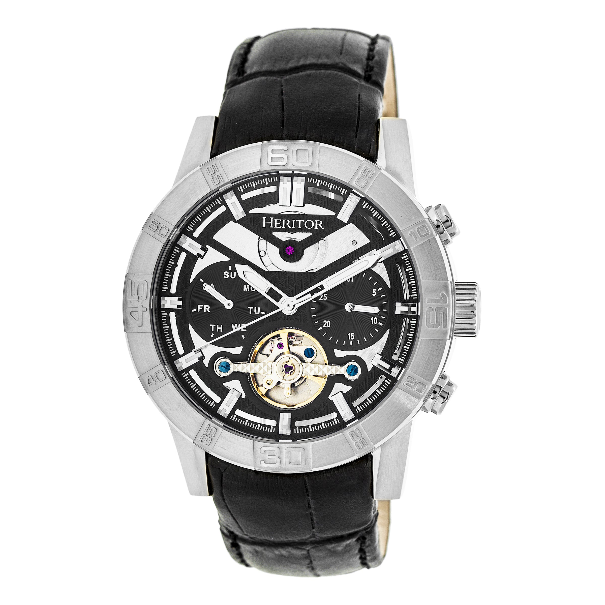 

Часы Hannibal Semi-Skeleton с кожаным ремешком Heritor Automatic, серебряный