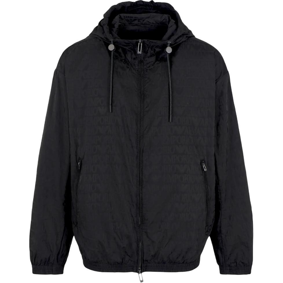 EMPORIO ARMANI Легкая нейлоновая худи с молнией и жаккардовым принтом, Black — фото 3