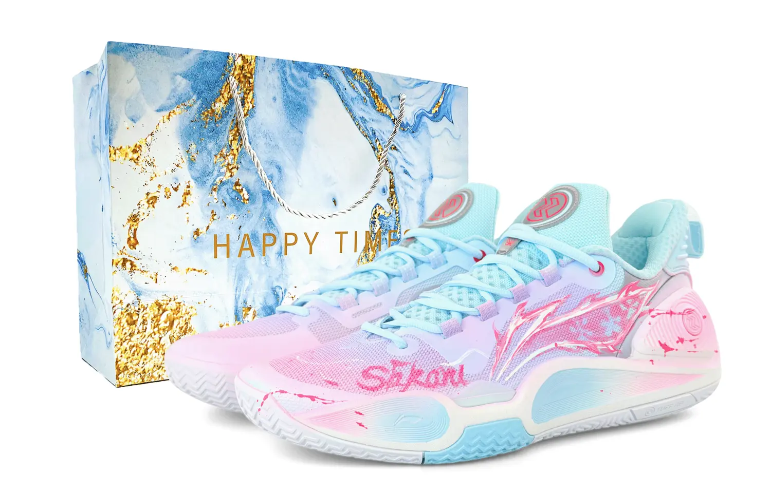 

Мужские низкие баскетбольные кроссовки Li Ning Speed 9 с амортизацией, износостойкостью и противоскользящим покрытием, сине-розовые