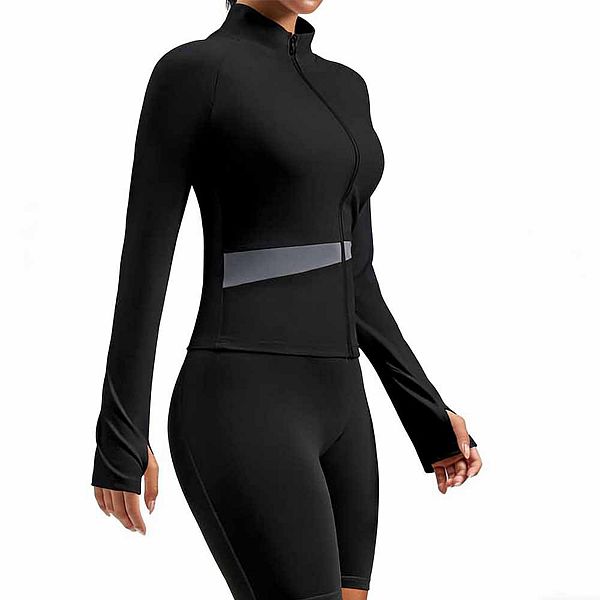 

Женская цветная йога-куртка с высоким воротом укороченный дышащий топ с молнией для тренировок Clearflower, Black