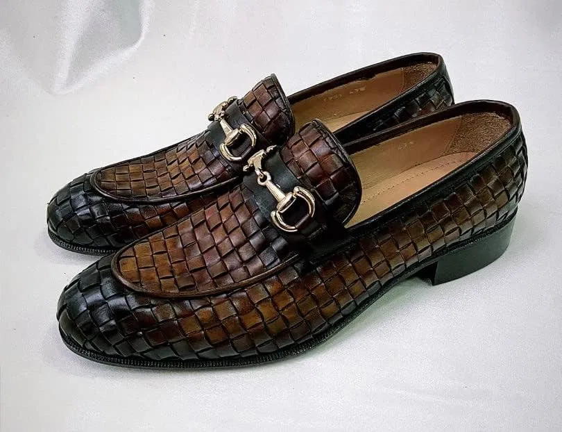 Лоферы Tucci Di Lusso Burnished Brown Chequeboard Woven Italian Leather Handmade Luxury, коричневый — фото 2