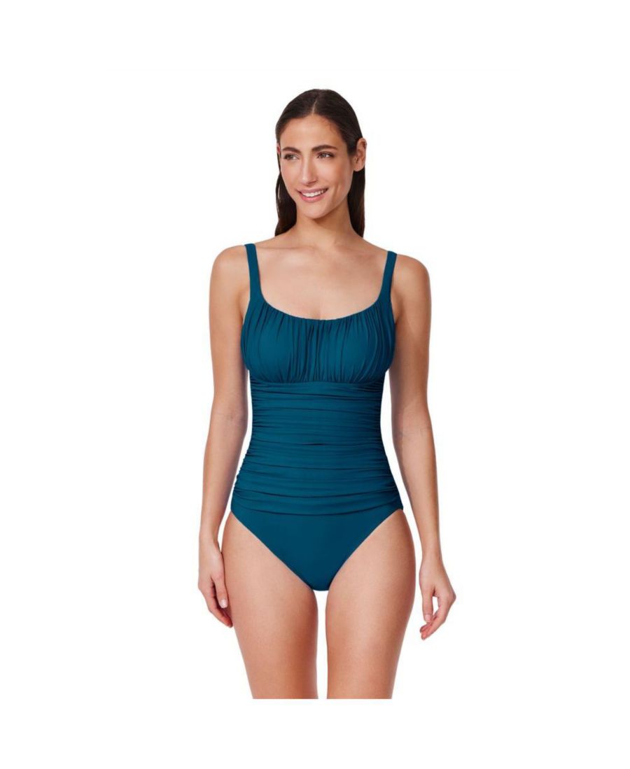 

Женский цельный купальник Tutti Frutti Fashion с присборенной юбкой в крестьянском стиле Profile by Gottex, Petrol