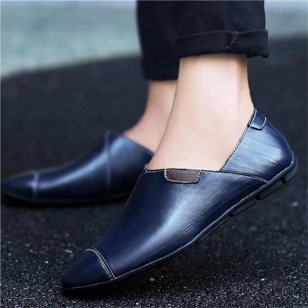 Лоферы кожаные Tuxedo Round Toe Solid Color Block Heel Rubber Sole Shoes, синий DHFIRUFSHLO — фото 2