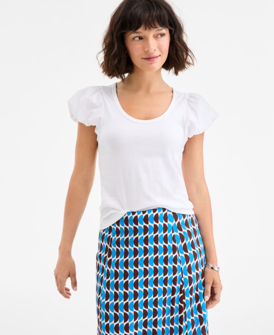 

Женская футболка с рукавами-баллонами и вырезом-лодочкой On 34th, Bright White