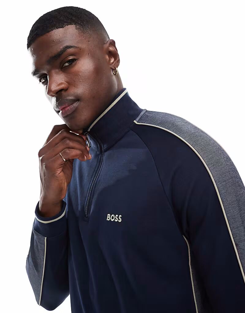 

Спортивный топ Boss Bodywear с застежкой-молнией на половину длины, темно-синего цвета с логотипом BOSS Orange