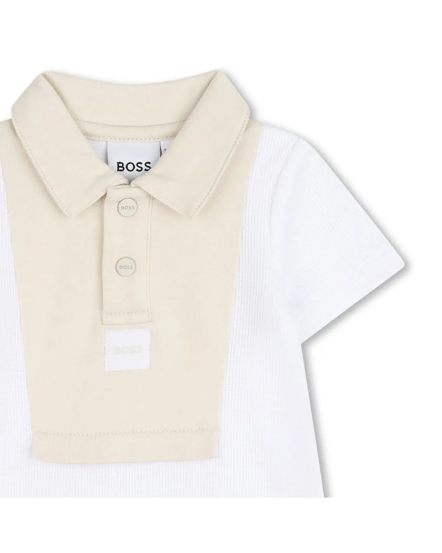 Короткий рукав комбинезон для мальчика с геометрическим узором из хлопка BOSS Kidswear, белый — фото 2