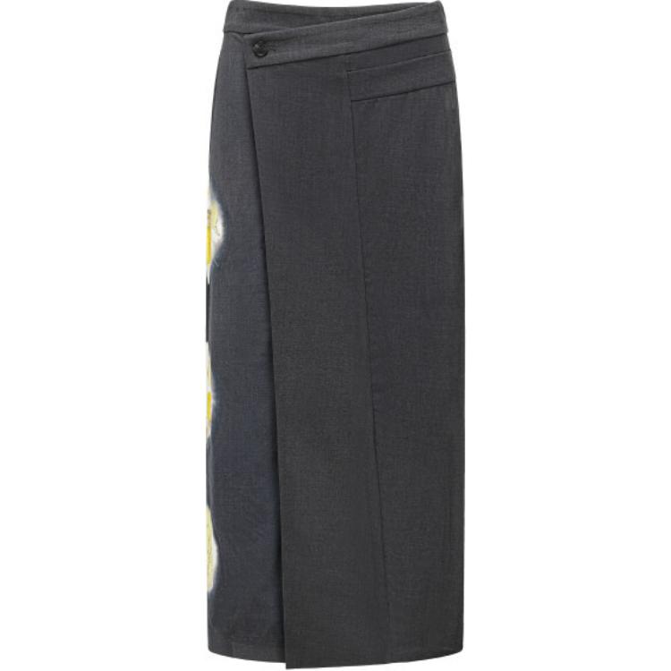 

Юбка миди из шерсти с абстрактным принтом Feng Chen Wang, черный