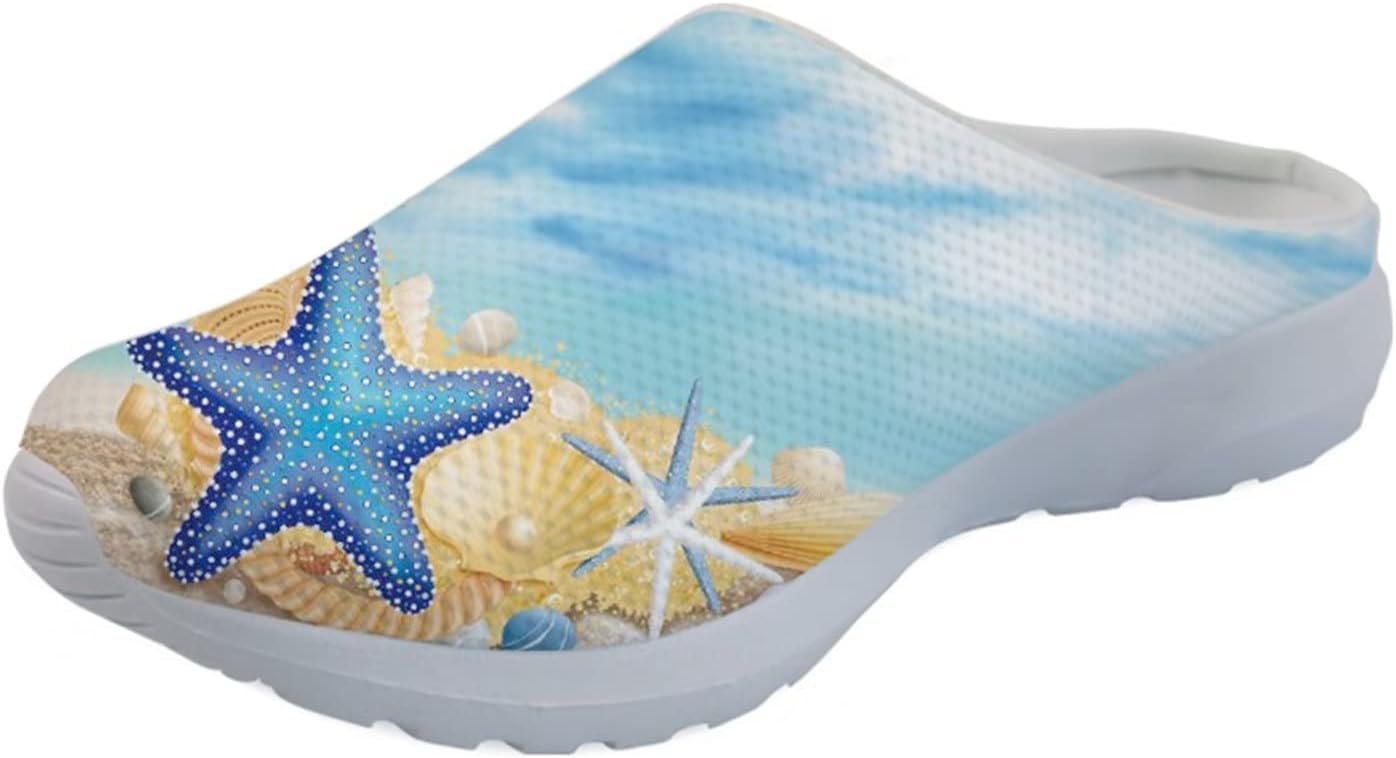 

Кроссовки-мюли Forchrinse Blue Cow для женщин, без задника, с сеткой, на платформе, удобные домашние, и спортивные тапочки, Starfish on Beach