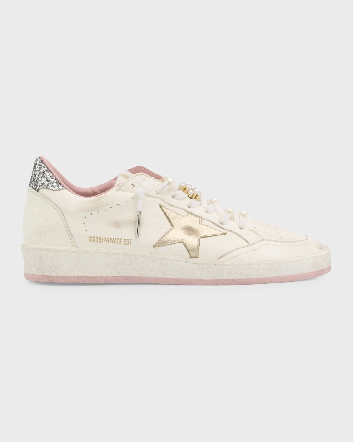 Низкие кеды Ballstar с жемчужными блестками Golden Goose, цвет Cream Latte Platinum Silver