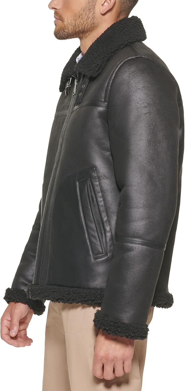 Мужская куртка-авиатор Tommy Hilfiger из искусственной кожи с флисовой подкладкой, Black — фото 3