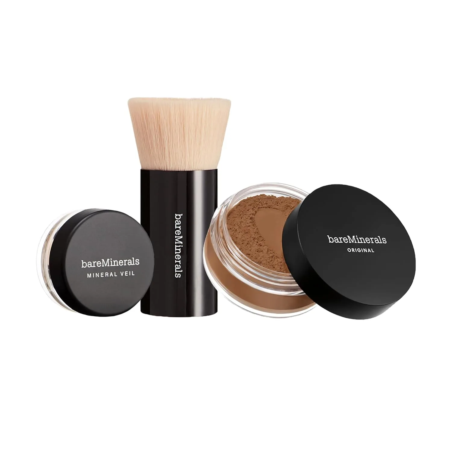 bareMinerals Original Get Started Kit, набор макияжа из 3 предметов: полноразмерная рассыпчатая минеральная тональная основа SPF 15, дорожная кисть Beautiful Finish и фиксирующая пудра Original Mineral Veil, AH Golden Deep