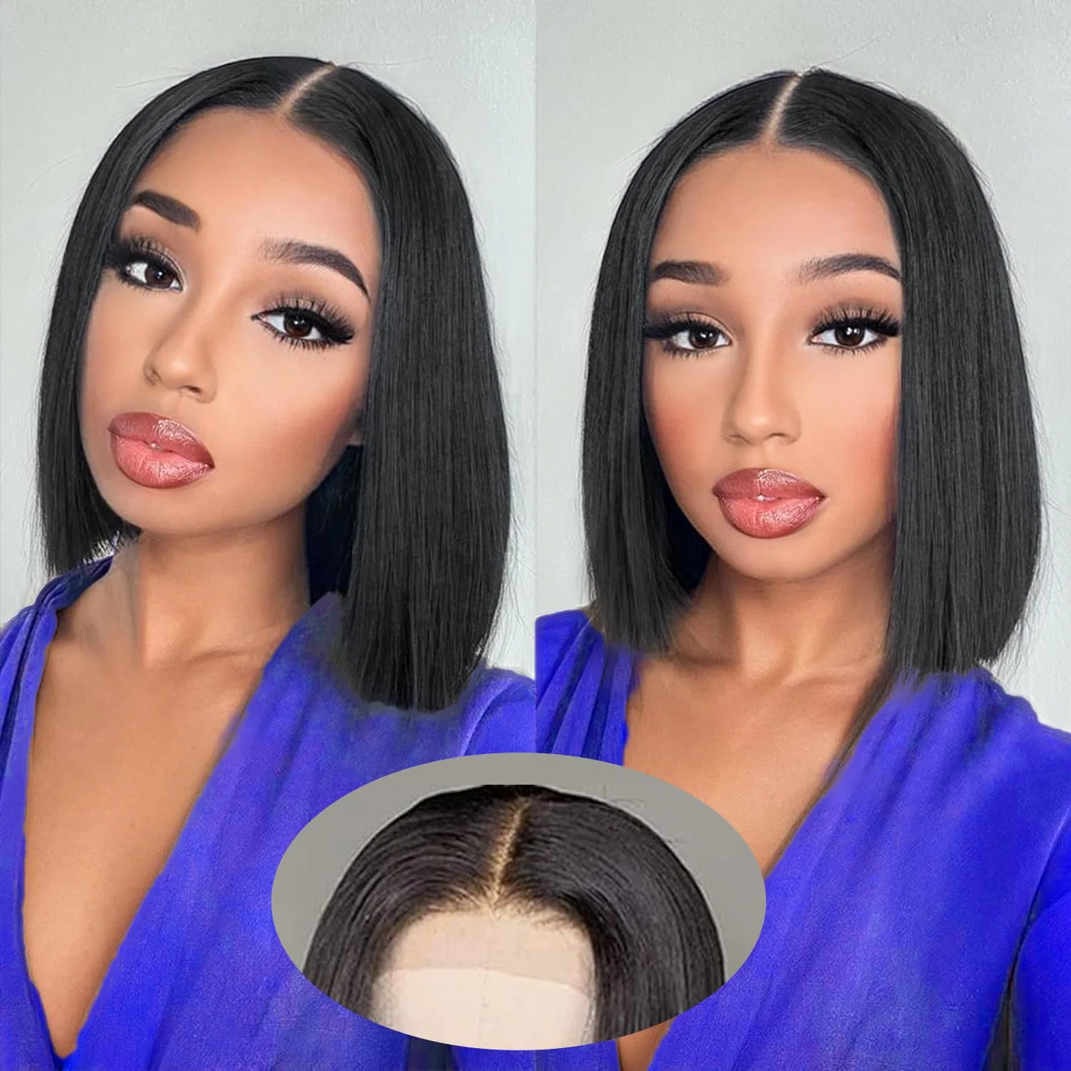 Бразильский парик-каре из натуральных волос 4x4 Lace Front Tnice, #1B