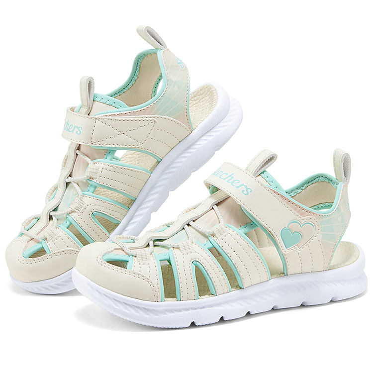 Skechers Kids Сандалии детские, дышащие, износостойкие, нескользящие, с низким верхом, цвета слоновой кости — фото 3