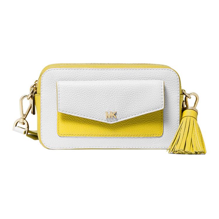 

MICHAEL KORS Кожаная сумка для фотоаппарата, сумка через плечо, маленькая женская, белого и желтого цветов