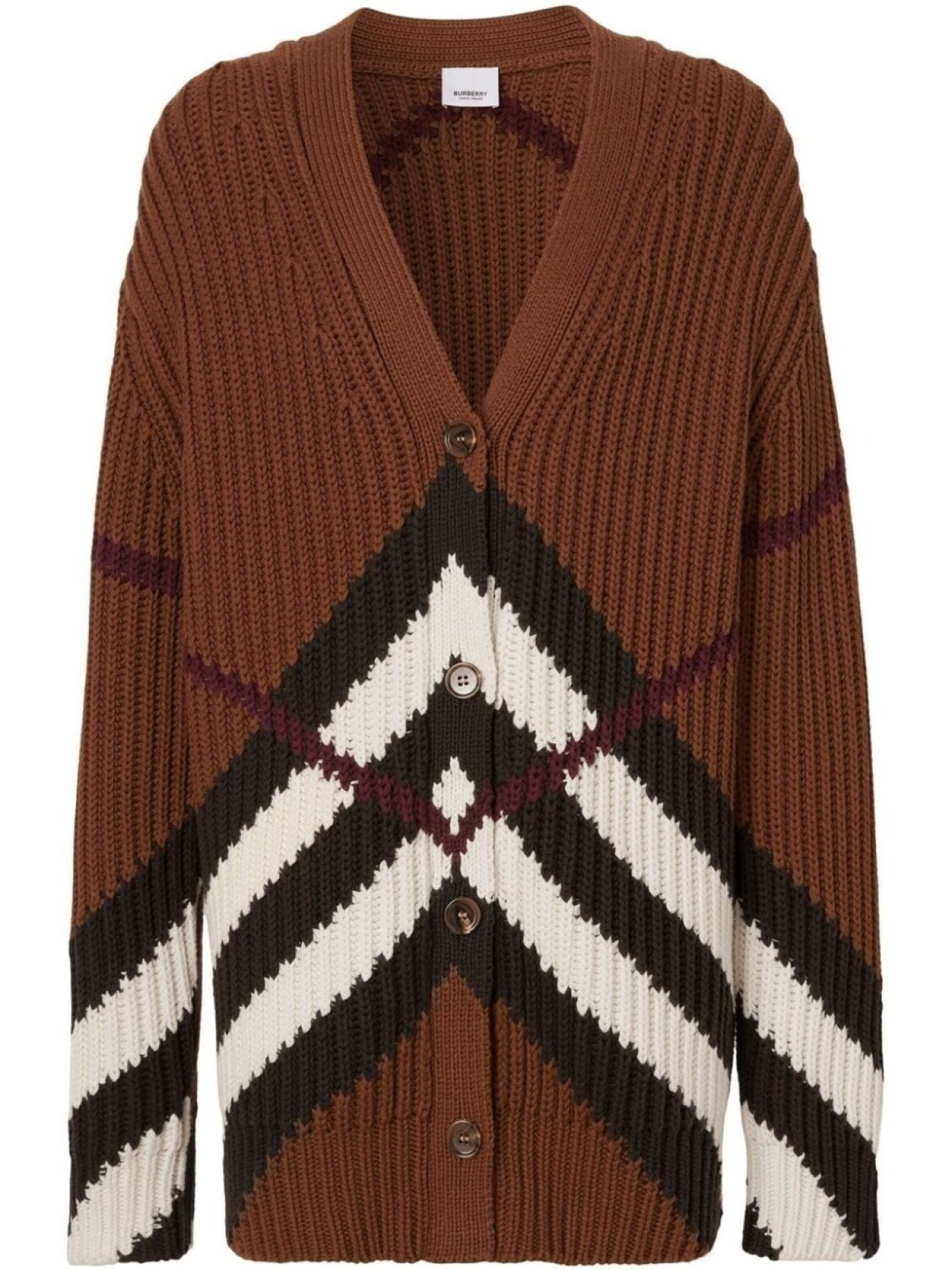 

Burberry кардиган в рубчик с узором шеврон, коричневый