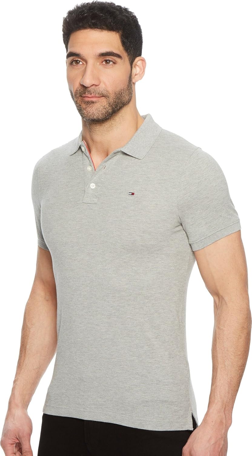 Мужская рубашка-поло Tommy Hilfiger Denim с оригинальным флагом и короткими рукавами, Light Grey Heather — фото 2