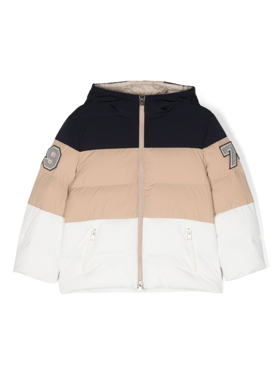 

Brunello Cucinelli Kids пуховик в стиле колор-блок, нейтральный цвет